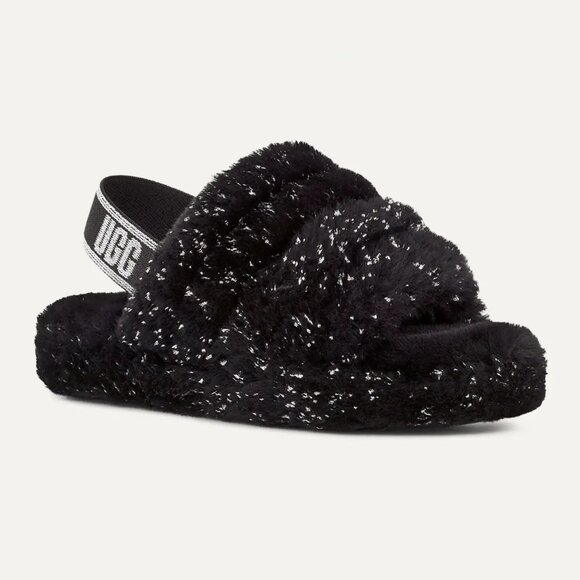 UGG Other - NEW UGG Kid Youth Fluff Yeah Metallic Sparkle Black Slingback Slide Slipper